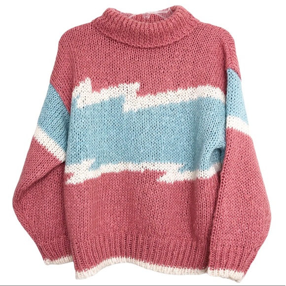 Vintage Sweaters - Vintage 80s Fairy Kei Pastel Soft Girl Chunky Liz Kids Color Block Knit Sweater